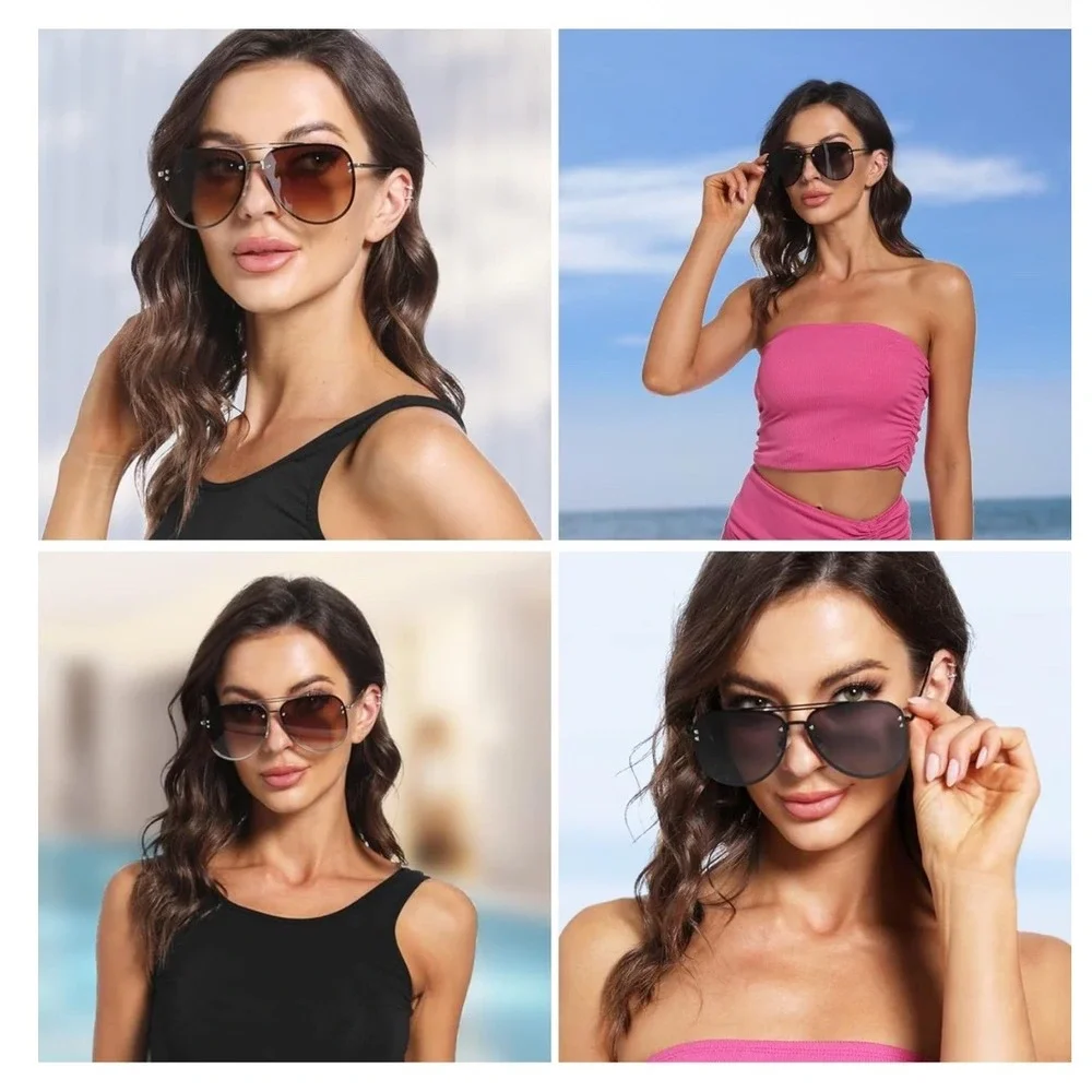 2-pack Vivienfang sunglasses black and gold tone‎ mirrored aviator